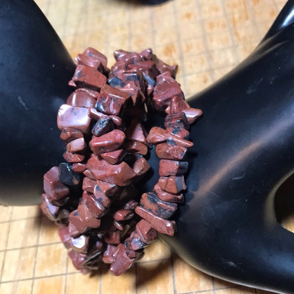Semiprecious Mahogany Obsidian Polished Stone Nugget Chip 34”L Necklace EVC - Picture 6 of 10